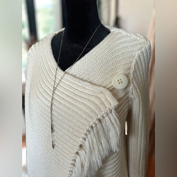 ANTHROPOLOGIE Lisa Z Knit Fringe Wrap-around Poncho Cardigan Sweater Wool Size M - Picture 8 of 16